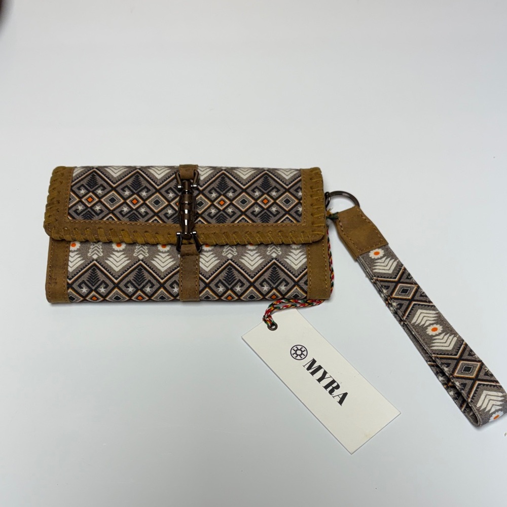 Myra Bag Geometric Brown and Cream Clutch Sonora Sunset Western Wallet S-12885